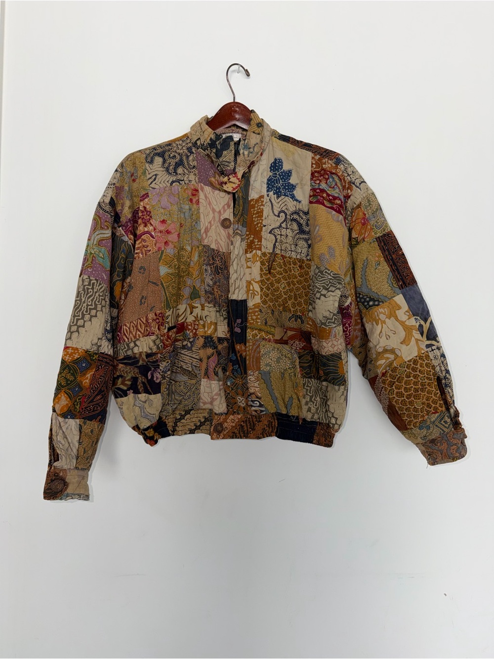 WE  BE BOP Patchwork Multicolor Bomber Jacket - Eclectic Neutral Tones